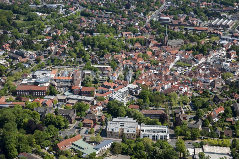 Lingen (Ems) from above - Old Town area and city center Am Markt in Lingen (Ems) in Emsland in the state Lower Saxony, Germany