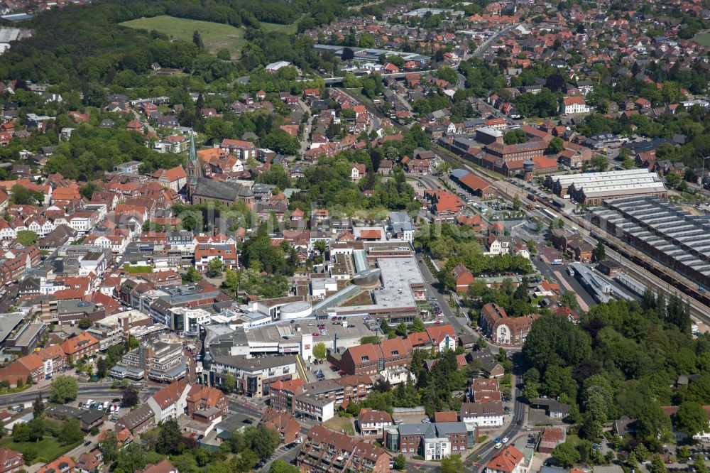 Lingen (Ems) from the bird's eye view: Old Town area and city center Am Markt in Lingen (Ems) in Emsland in the state Lower Saxony, Germany