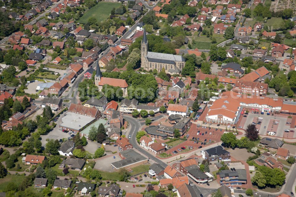 Lingen (Ems) from above - Old Town area and city center in Lingen (Ems) in Emsland in the state Lower Saxony, Germany