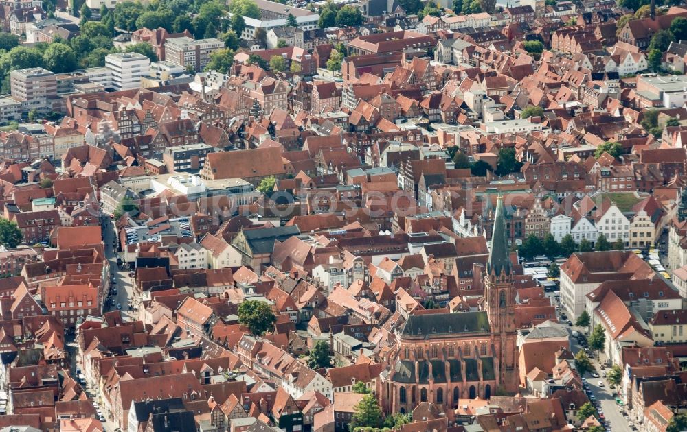 Lüneburg from the bird's eye view: Old Town area and city center of Lueneburg in the state Lower Saxony, Germany