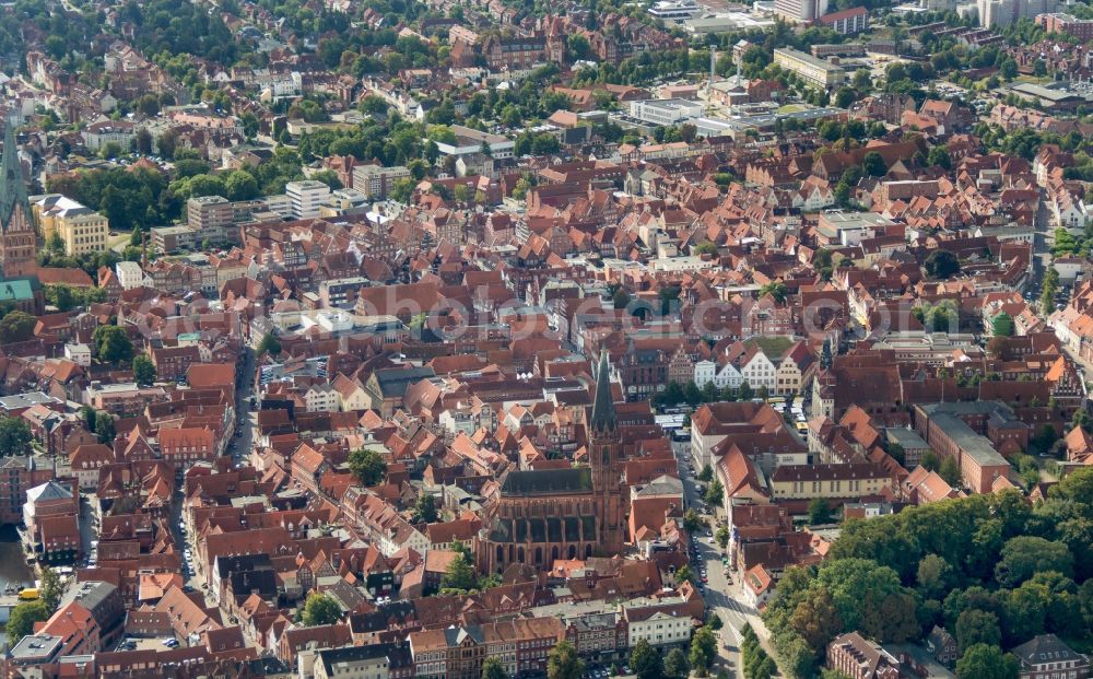 Aerial image Lüneburg - Old Town area and city center of Lueneburg in the state Lower Saxony, Germany