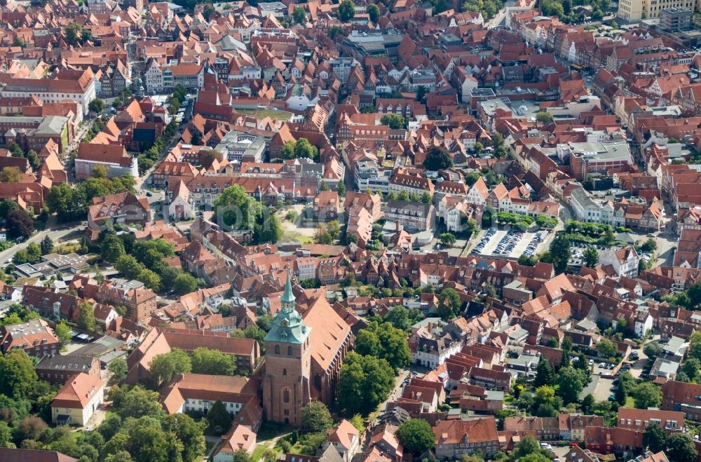 Lüneburg from the bird's eye view: Old Town area and city center of Lueneburg in the state Lower Saxony, Germany