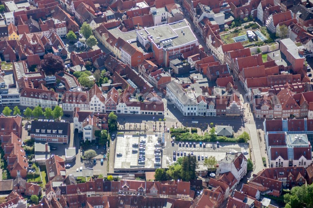 Lüneburg from the bird's eye view: Old Town area and city center of Lueneburg in the state Lower Saxony, Germany