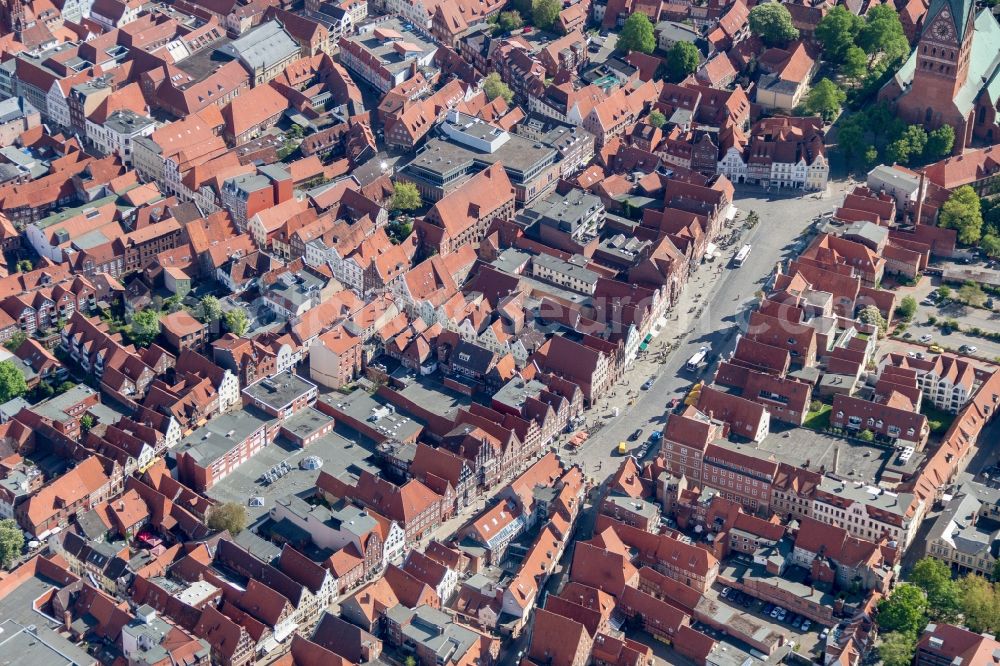 Lüneburg from the bird's eye view: Old Town area and city center of Lueneburg in the state Lower Saxony, Germany