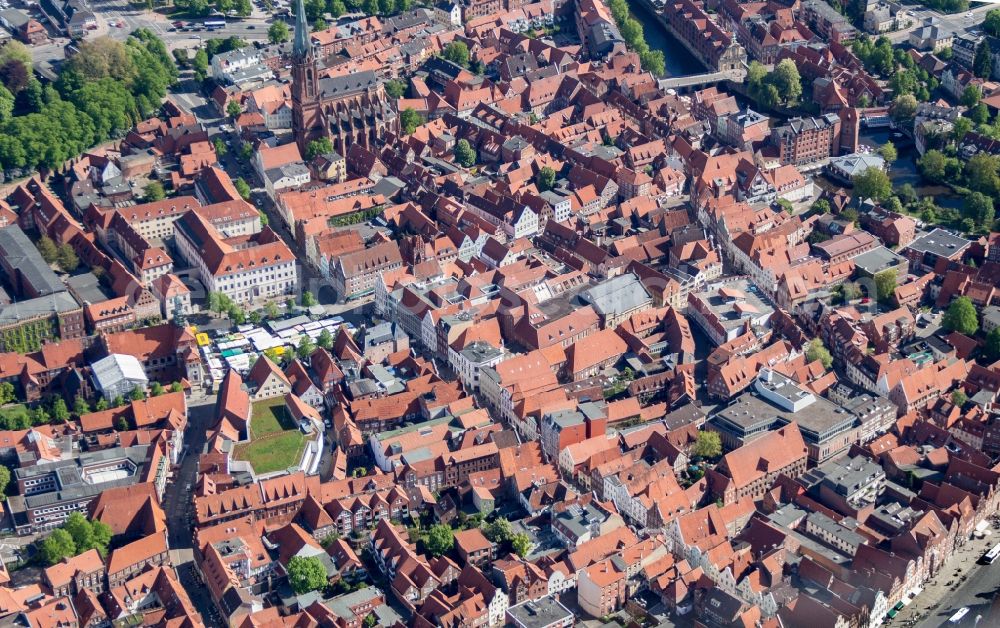 Aerial image Lüneburg - Old Town area and city center of Lueneburg in the state Lower Saxony, Germany