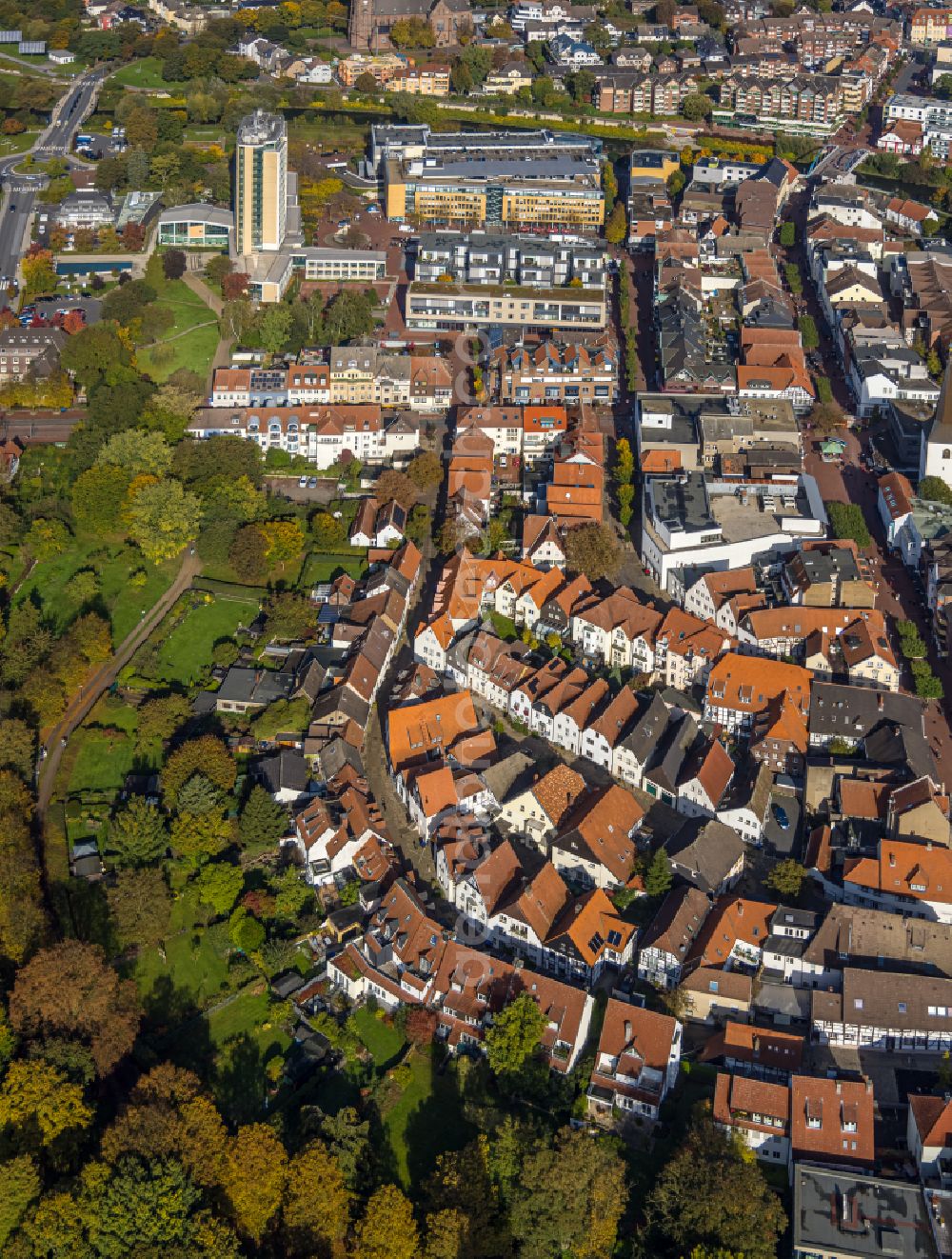 Aerial image Lünen - Old Town area and city center on street Silberstrasse in Luenen at Ruhrgebiet in the state North Rhine-Westphalia, Germany