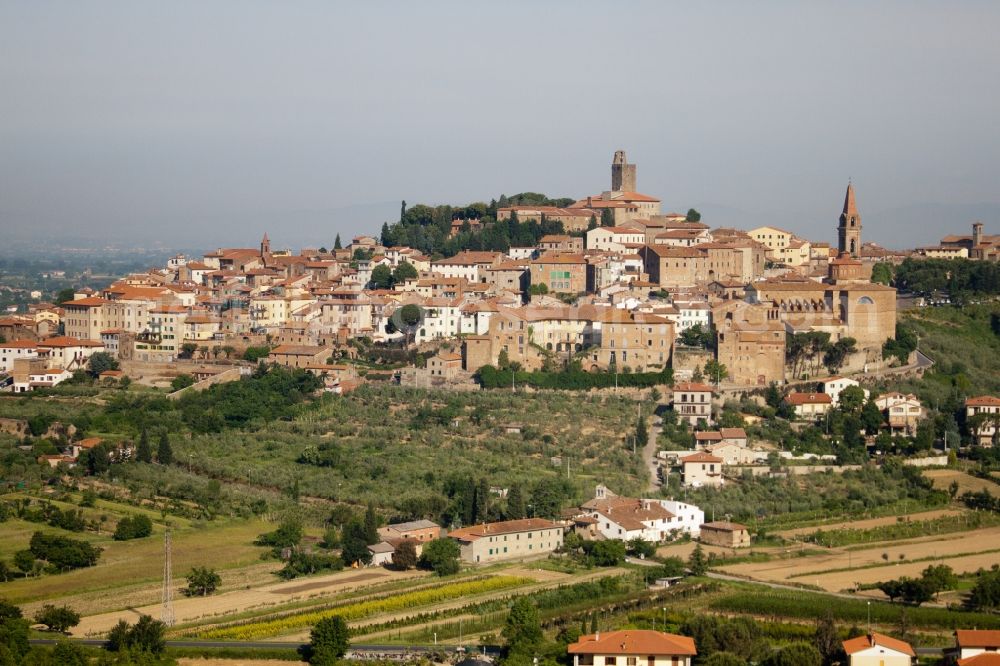 Lucignano from the bird's eye view: Old Town area and city center in Lucignano in Toscana, Italy