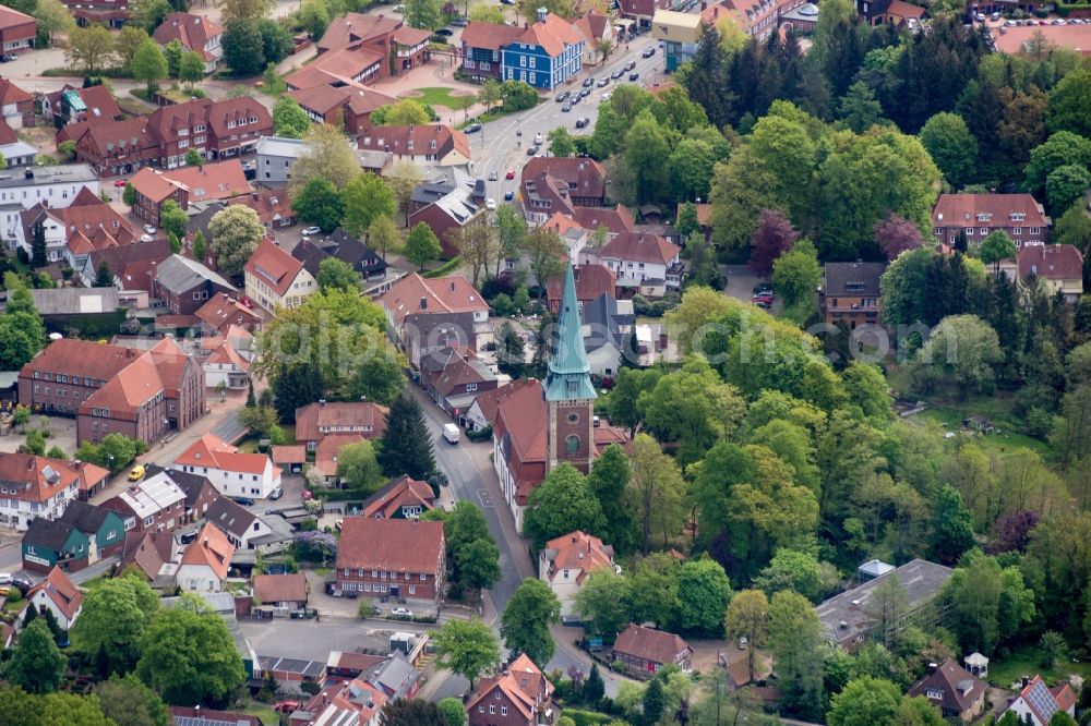 Soltau from above - Old Town area and city center with Lutherkirche in Soltau in the state Lower Saxony, Germany