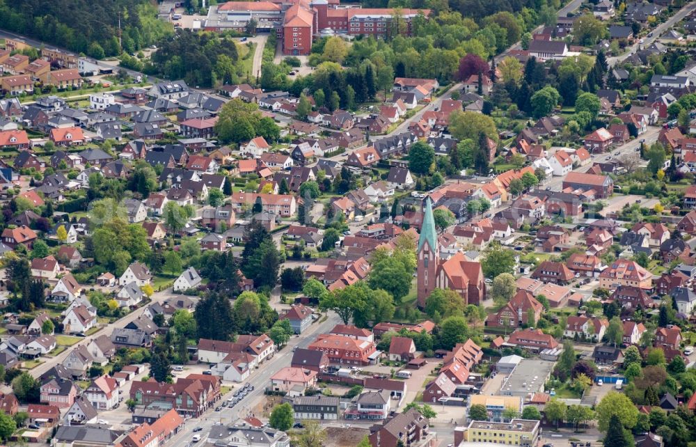 Aerial image Soltau - Old Town area and city center with Lutherkirche in Soltau in the state Lower Saxony, Germany