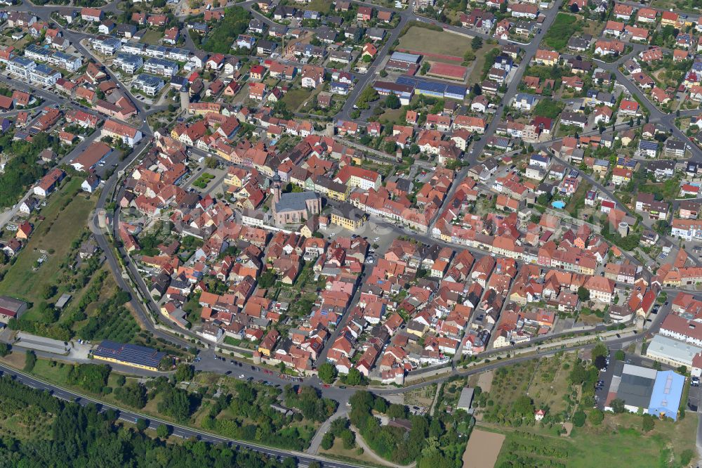 Mainmühle from above - Old Town area and city center in Mainmühle in the state Bavaria, Germany