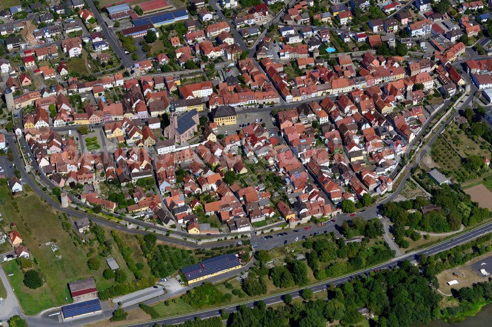 Mainmühle from the bird's eye view: Old Town area and city center in Mainmühle in the state Bavaria, Germany