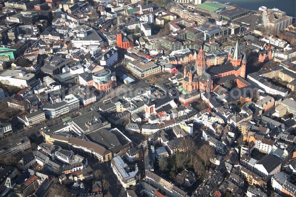 Mainz from above - Old Town area and city center in Mainz in the state Rhineland-Palatinate, Germany