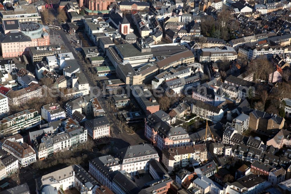 Mainz from the bird's eye view: Old Town area and city center in Mainz in the state Rhineland-Palatinate, Germany