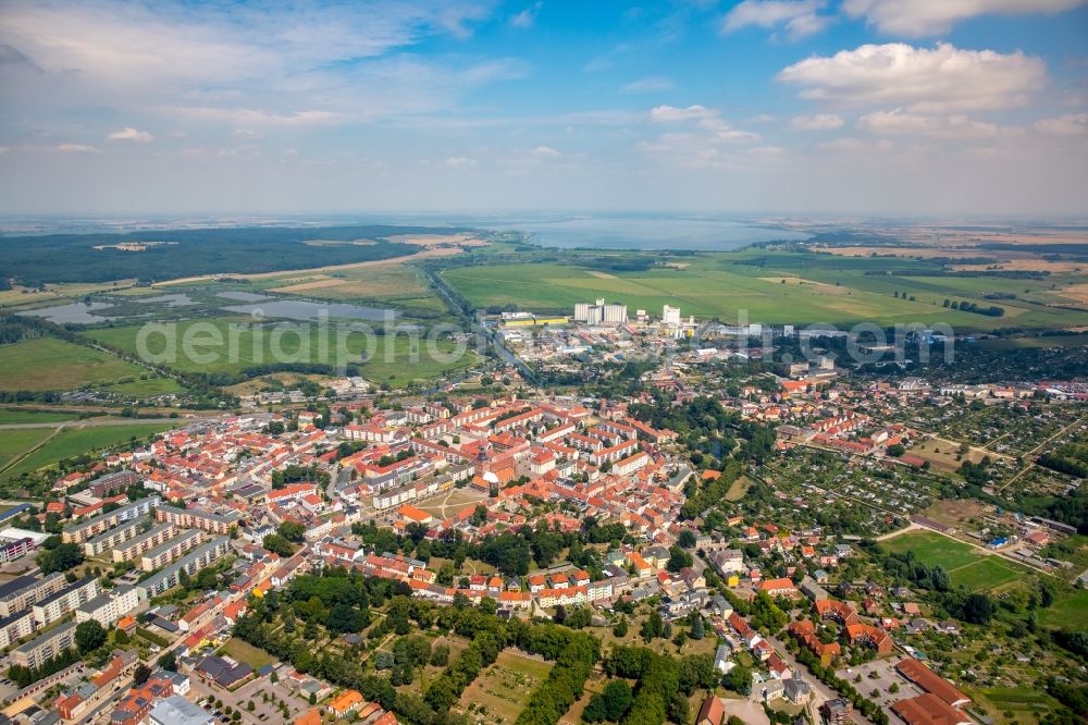 Malchin from above - Old Town area and city center in Malchin in the state Mecklenburg - Western Pomerania