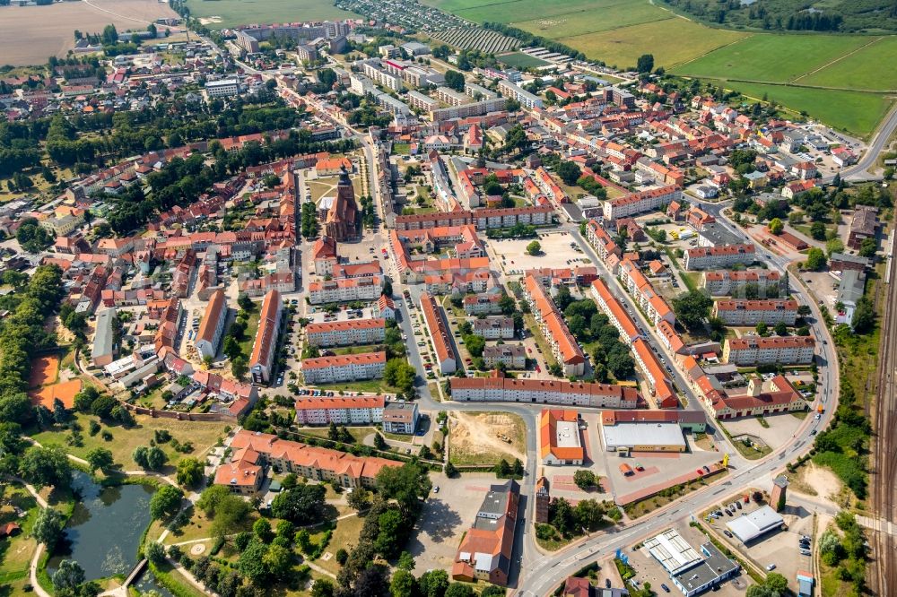 Malchin from above - Old Town area and city center in Malchin in the state Mecklenburg - Western Pomerania