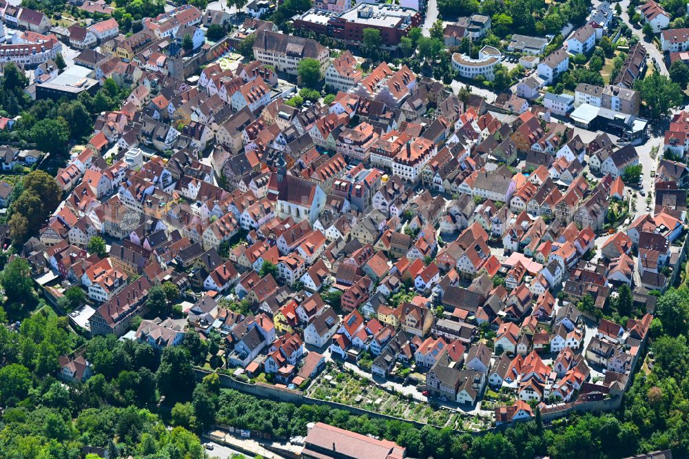 Marbach am Neckar from above - Old Town area and city center in Marbach am Neckar in the state Baden-Wuerttemberg, Germany