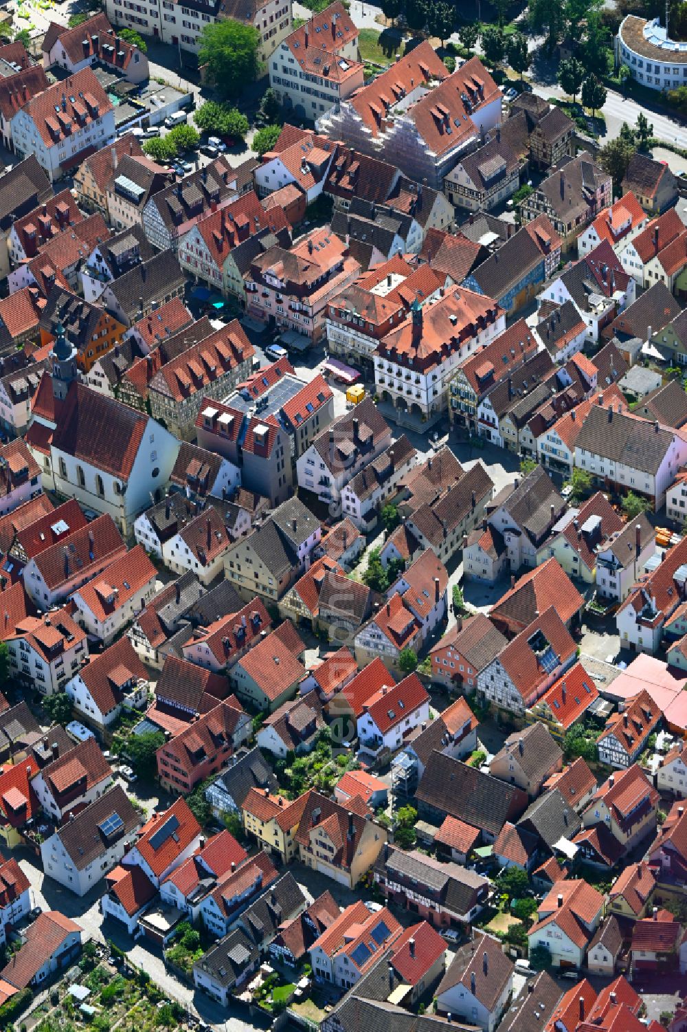 Aerial image Marbach am Neckar - Old Town area and city center in Marbach am Neckar in the state Baden-Wuerttemberg, Germany