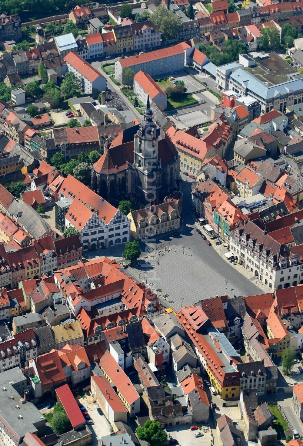 Naumburg (Saale) from above - Old Town area and city center with market place und church St.Wenzel in Naumburg (Saale) in the state Saxony-Anhalt, Germany