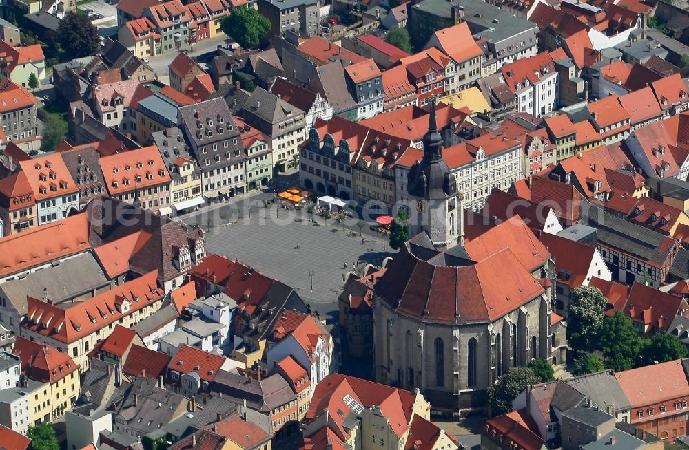 Aerial image Naumburg (Saale) - Old Town area and city center with market place und church St.Wenzel in Naumburg (Saale) in the state Saxony-Anhalt, Germany