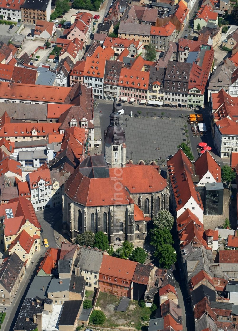 Naumburg (Saale) from above - Old Town area and city center with market place und church St.Wenzel in Naumburg (Saale) in the state Saxony-Anhalt, Germany