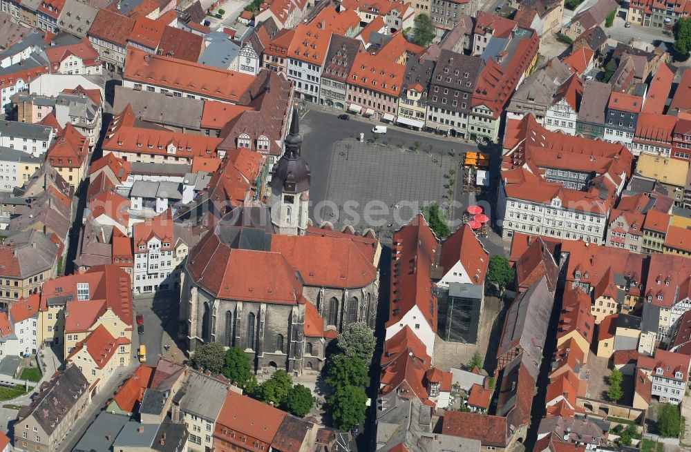 Naumburg (Saale) from the bird's eye view: Old Town area and city center with market place und church St.Wenzel in Naumburg (Saale) in the state Saxony-Anhalt, Germany