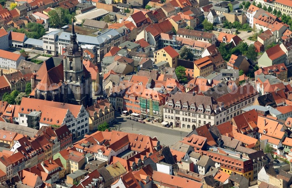 Aerial image Naumburg (Saale) - Old Town area and city center with market place und church St.Wenzel in Naumburg (Saale) in the state Saxony-Anhalt, Germany