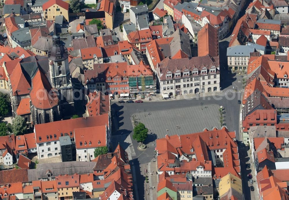 Naumburg (Saale) from the bird's eye view: Old Town area and city center with market place in Naumburg (Saale) in the state Saxony-Anhalt, Germany