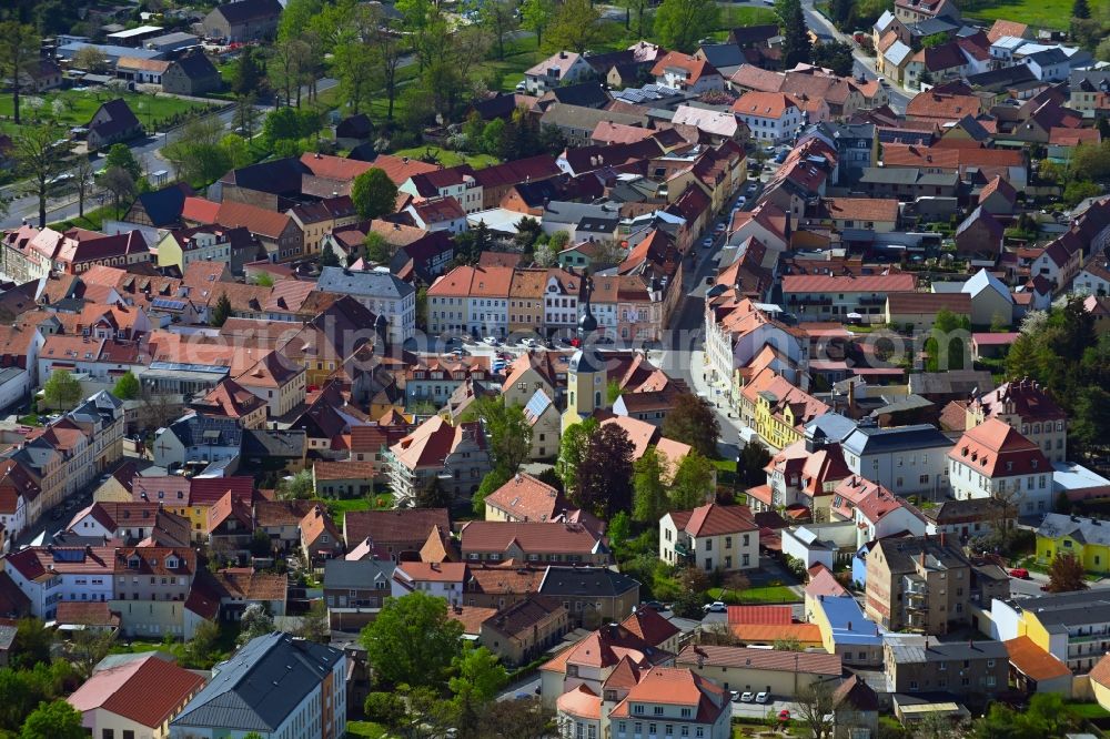 Radeburg from above - Old Town area and city center with the market place in Radeburg in the state Saxony, Germany