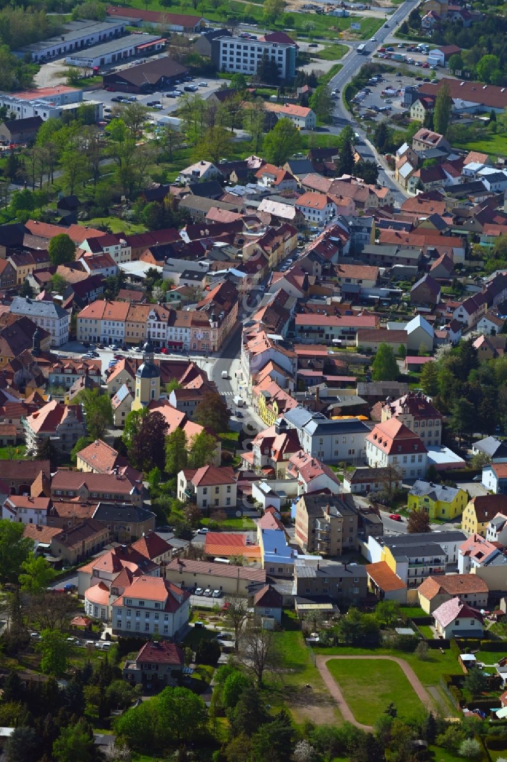 Aerial image Radeburg - Old Town area and city center with the market place in Radeburg in the state Saxony, Germany