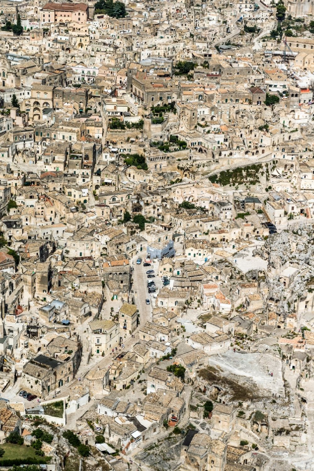 Matera from above - Old Town area and city center in Matera in Italy