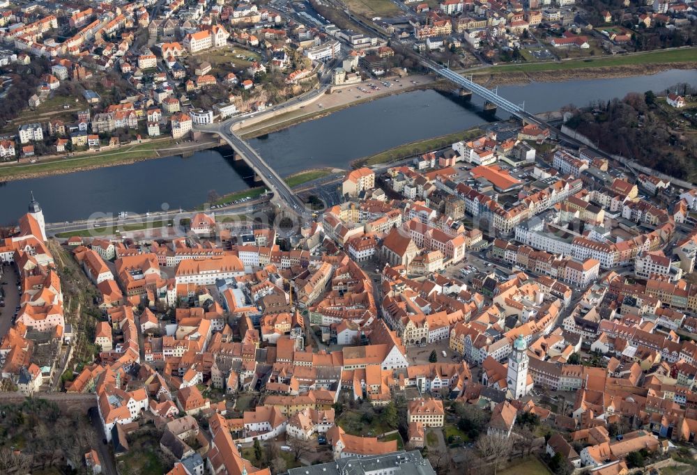 Aerial image Meißen - Old Town area and city center on the banks of the Elbe in Meissen in the state Saxony, Germany