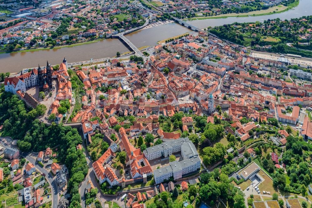 Aerial image Meißen - Old Town area and city center on the banks of the Elbe in Meissen in the state Saxony, Germany