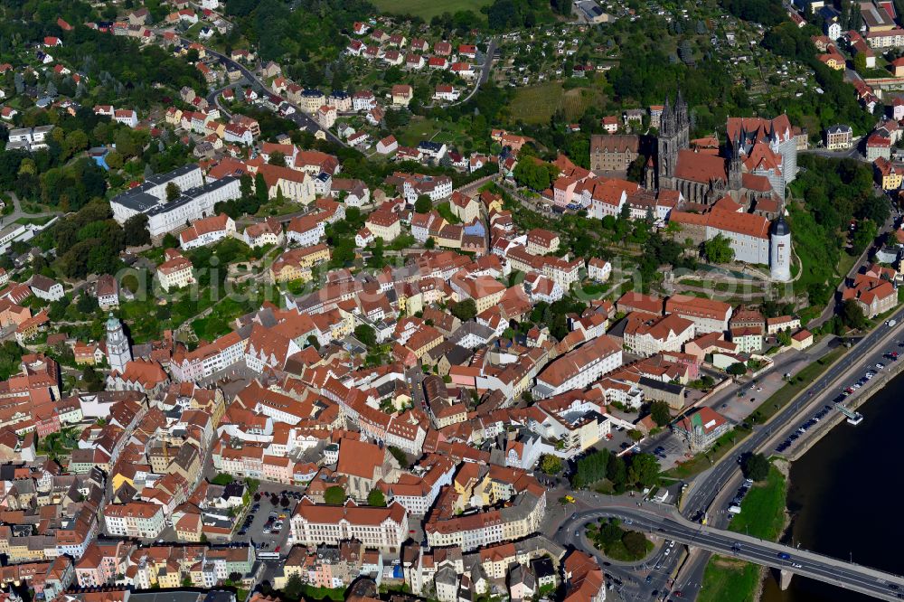 Aerial image Meißen - Old Town area and city center in Meißen in the state Saxony, Germany