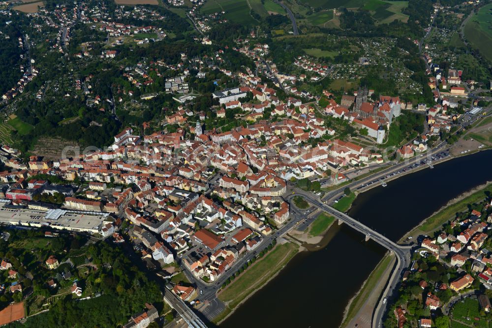 Aerial photograph Meißen - Old Town area and city center in Meißen in the state Saxony, Germany