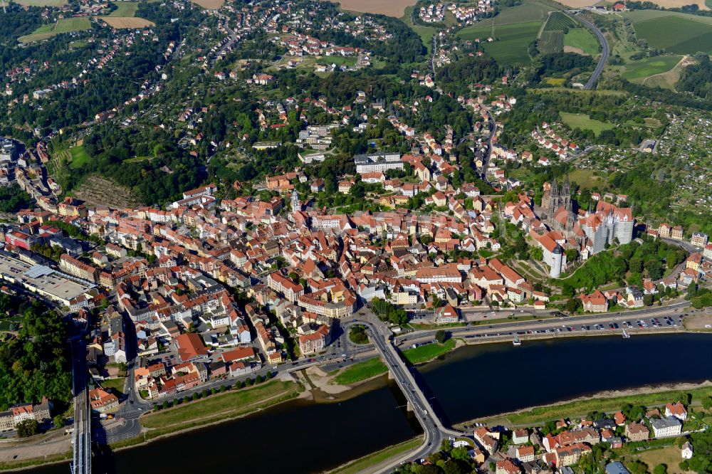 Meißen from above - Old Town area and city center in Meißen in the state Saxony, Germany