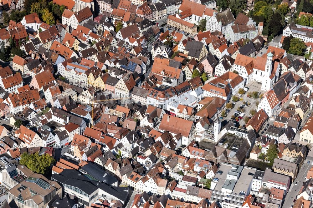 Aerial image Memmingen - Old Town area and city center in Memmingen in the state Bavaria, Germany