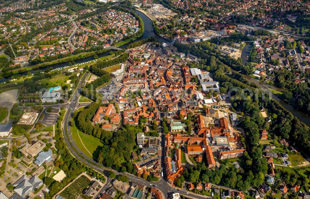 Aerial photograph Meppen - Old Town area and city center in Meppen in the state Lower Saxony