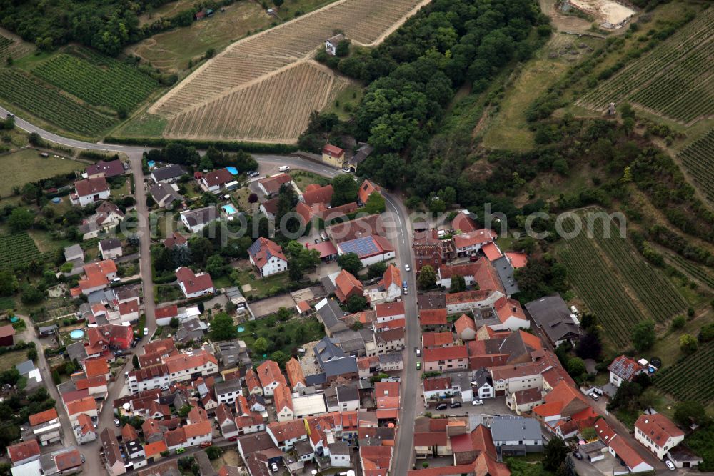 Mettenheim from above - Old Town area and city center on street Hauptstrasse in Mettenheim in the state Rhineland-Palatinate, Germany