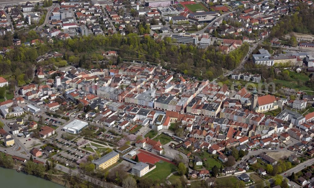 Aerial image Mühldorf am Inn - Old Town area and city center in Muehldorf am Inn in the state Bavaria, Germany