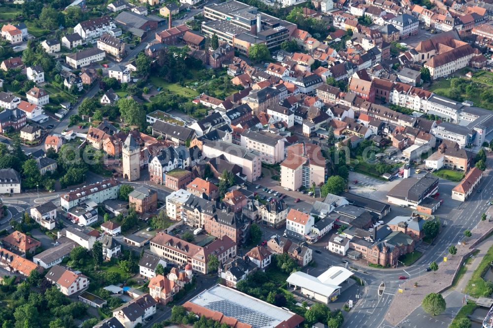 Aerial image Miltenberg - Old Town area and city center in Miltenberg in the state Bavaria, Germany