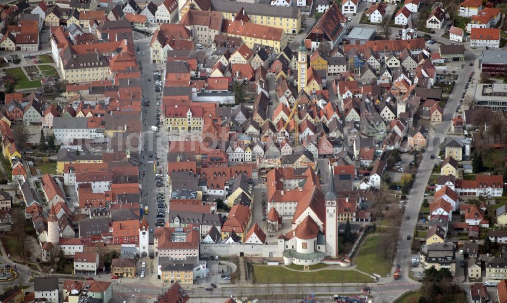 Aerial image Mindelheim - Old Town area and city center in Mindelheim in the state Bavaria, Germany