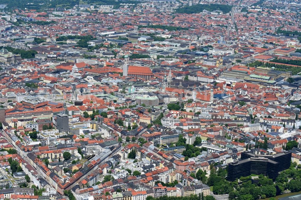 München from above - Old Town area and city center in Munich in the state Bavaria, Germany