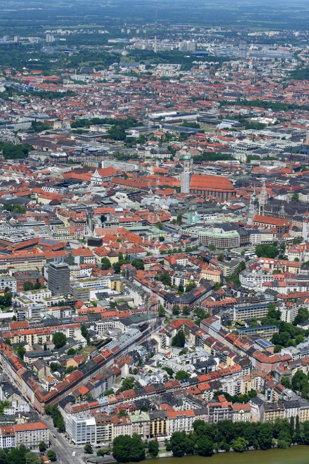 München from the bird's eye view: Old Town area and city center in Munich in the state Bavaria, Germany