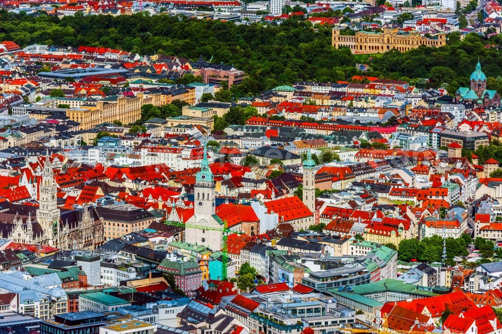 München from the bird's eye view: Old Town area and city center in Munich in the state Bavaria, Germany