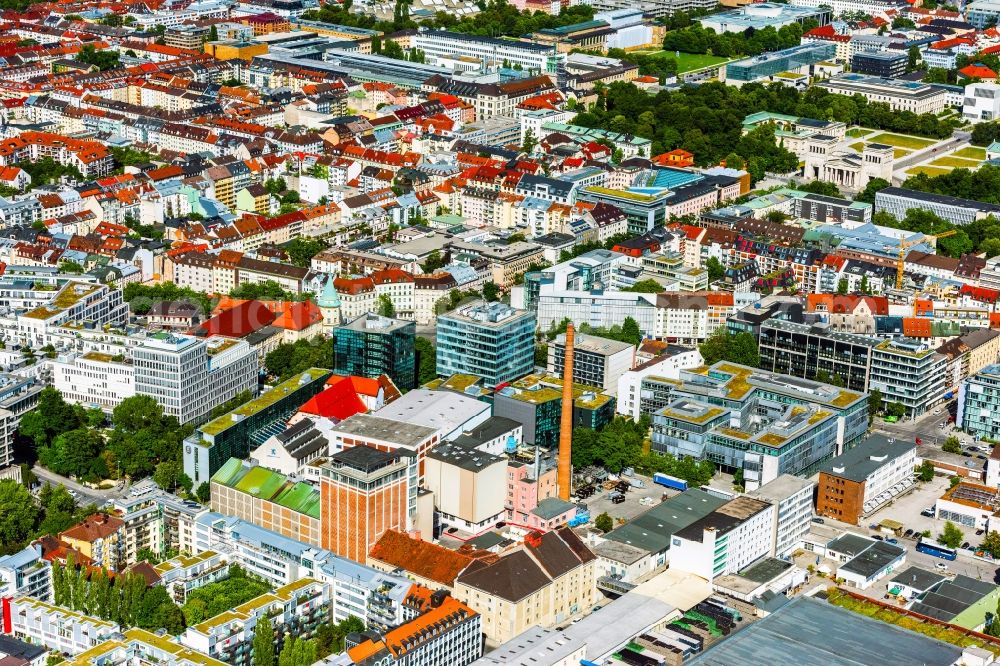 München from above - Old Town area and city center in Munich in the state Bavaria, Germany