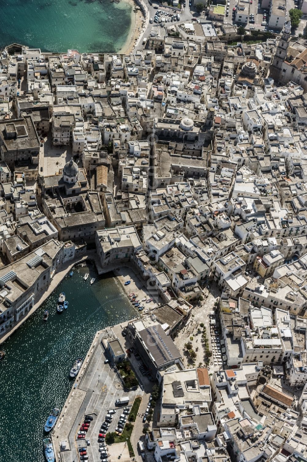 Aerial image Monopoli - Old Town area and city center in Monopoli in Italy