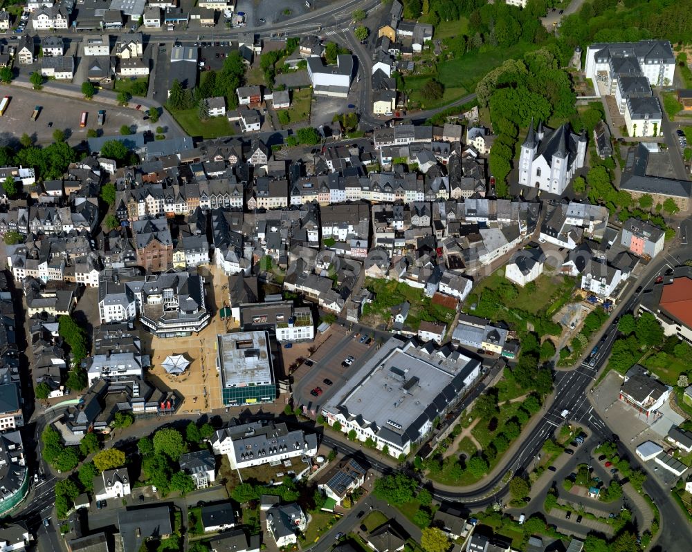 Montabaur from above - Old Town area and city center in Montabaur in the state Rhineland-Palatinate