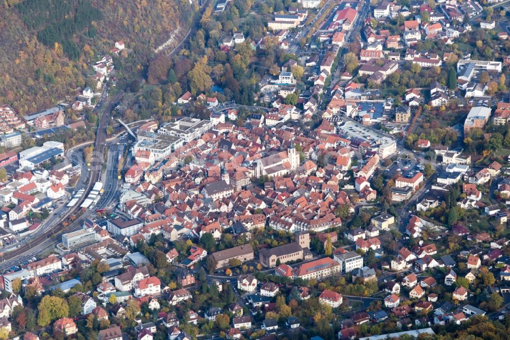 Aerial image Mosbach - Old Town area and city center in Mosbach in the state Baden-Wurttemberg, Germany