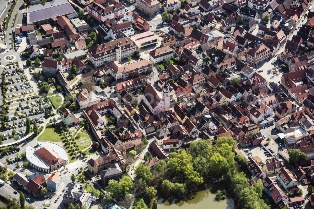 Neustadt an der Aisch from above - Old Town area and city center in Neustadt an der Aisch in the state Bavaria, Germany