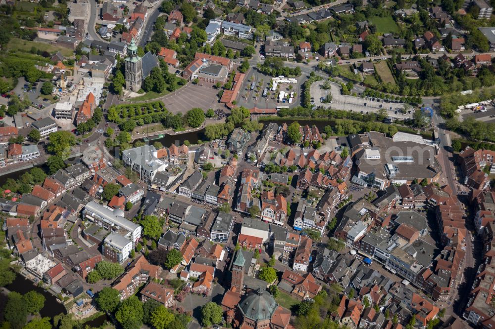 Nordhorn from above - Old Town area and city center on street Hauptstrasse in Nordhorn in the state Lower Saxony, Germany